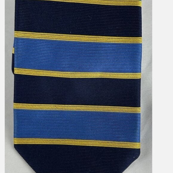 Brooks Brothers Blue Yellow Striped Textured Silk Neck Tie Made In USA - Picture 2 of 5